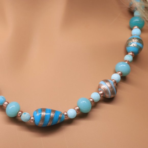 Necklace Turquoise Painted Gold Lobster Clasp - Picture 4 of 5